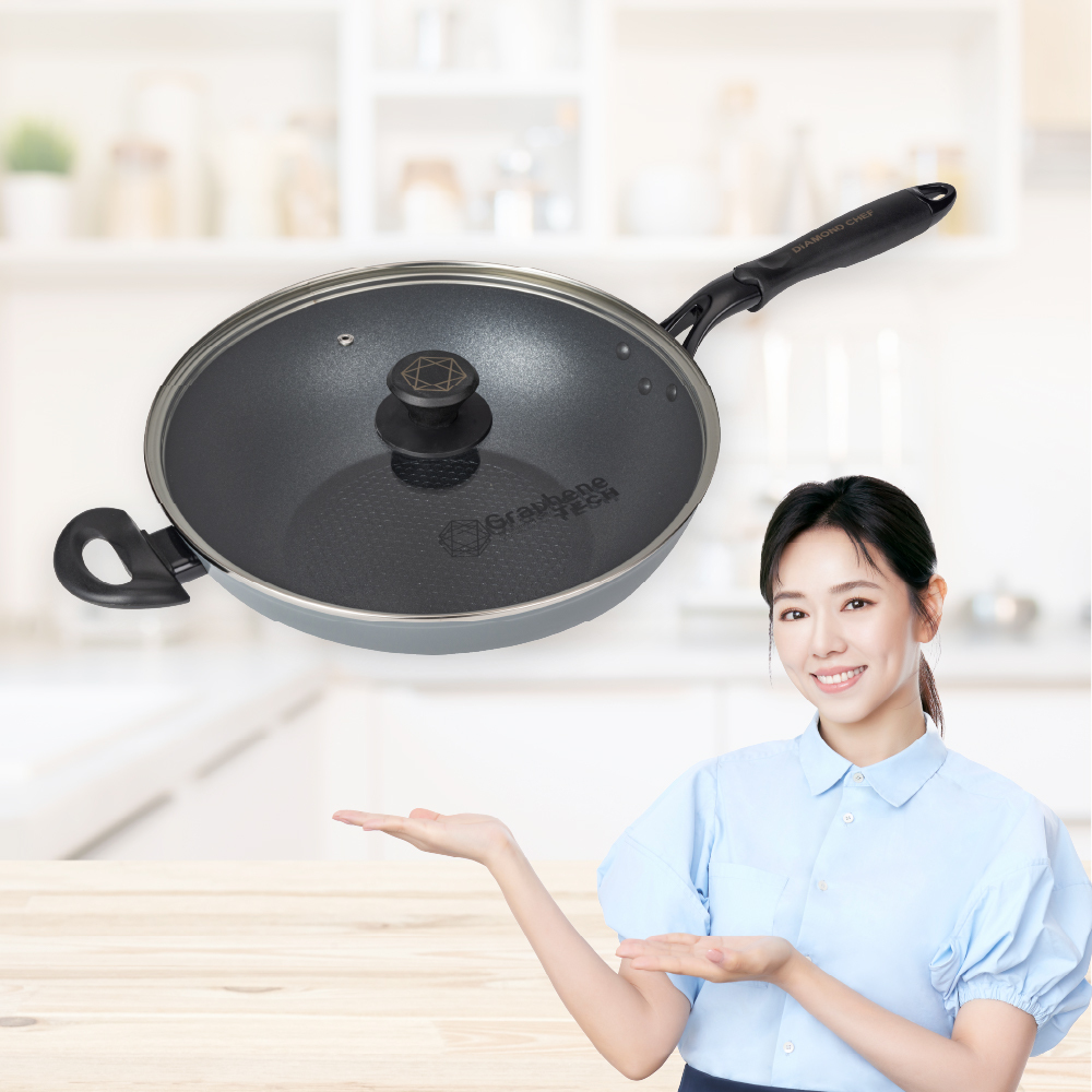 黑金石墨烯不沾深炒鍋30cm(含蓋/IH爐可用)