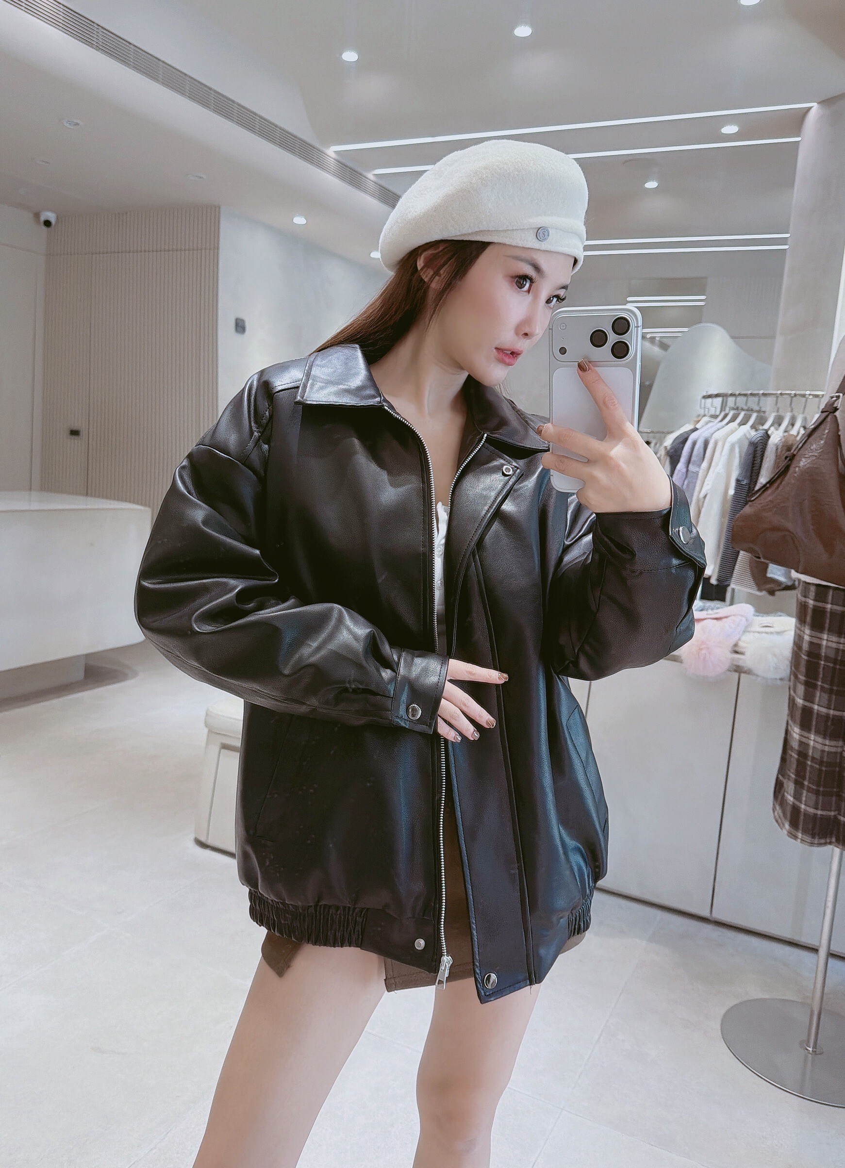 率性內刷毛皮革外套