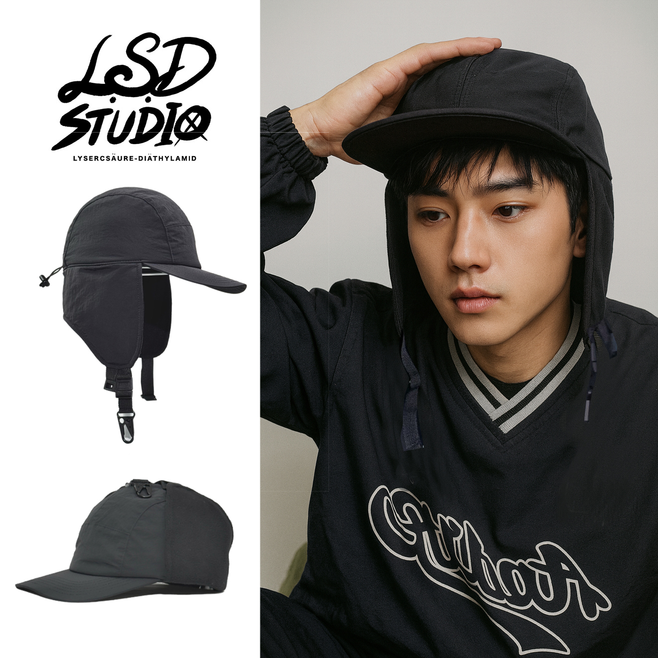 飛行帽 x 平簷 | 工裝掛扣設計護耳帽【HTKS004】