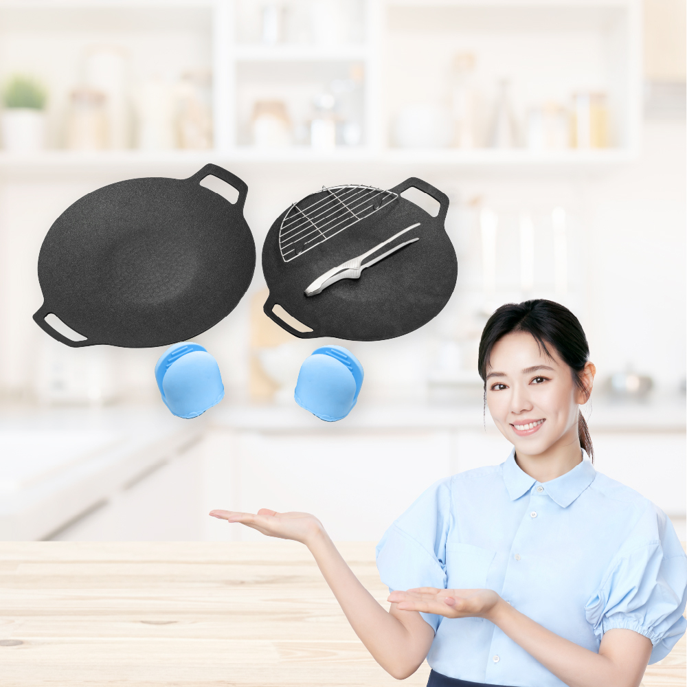 黑金石墨烯韓式烤盤2入組32cm+38cm (IH爐可用)