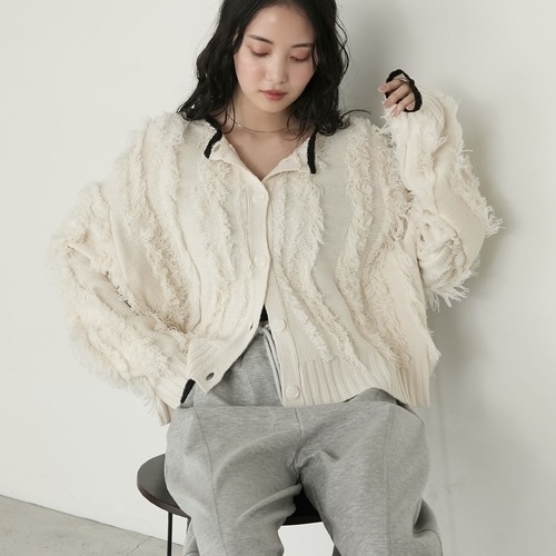 FORKSY. 蓬鬆流蘇 短版針織開襟衫 小外套 長袖 上衣 兩穿 四色 98555901