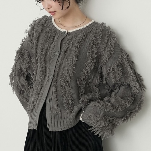 FORKSY. 蓬鬆流蘇 短版針織開襟衫 小外套 長袖 上衣 兩穿 四色 98555901
