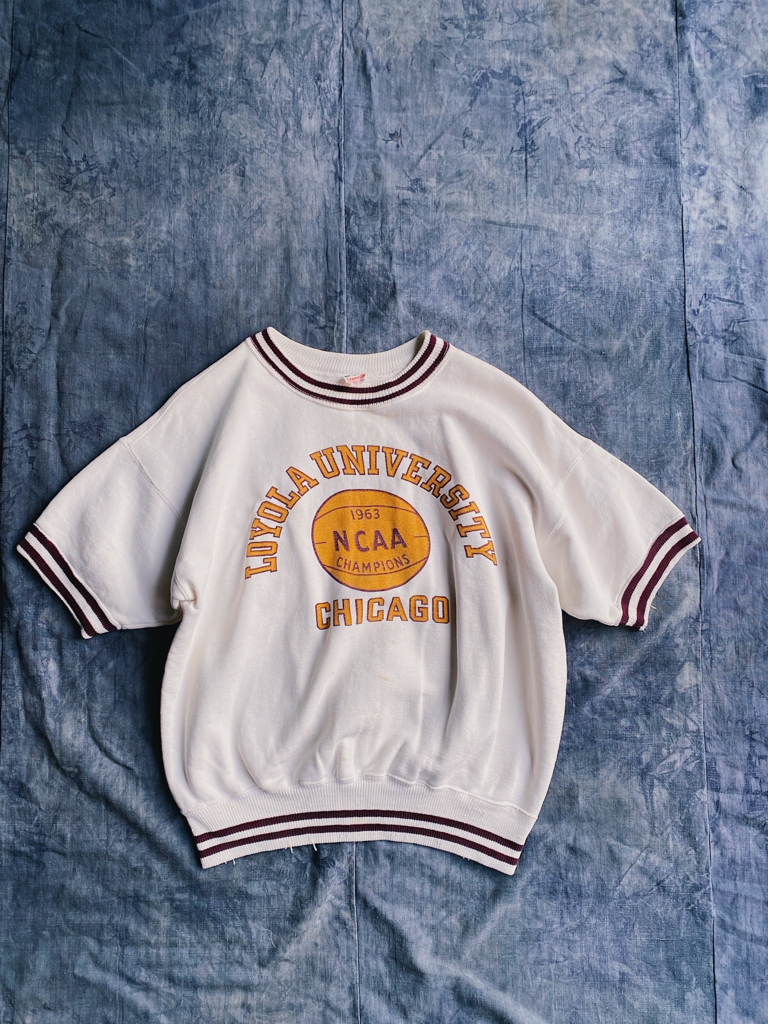 60s Champion Loyota University Sweatshirt / 美國校隊短袖棉織條紋邊運動衫