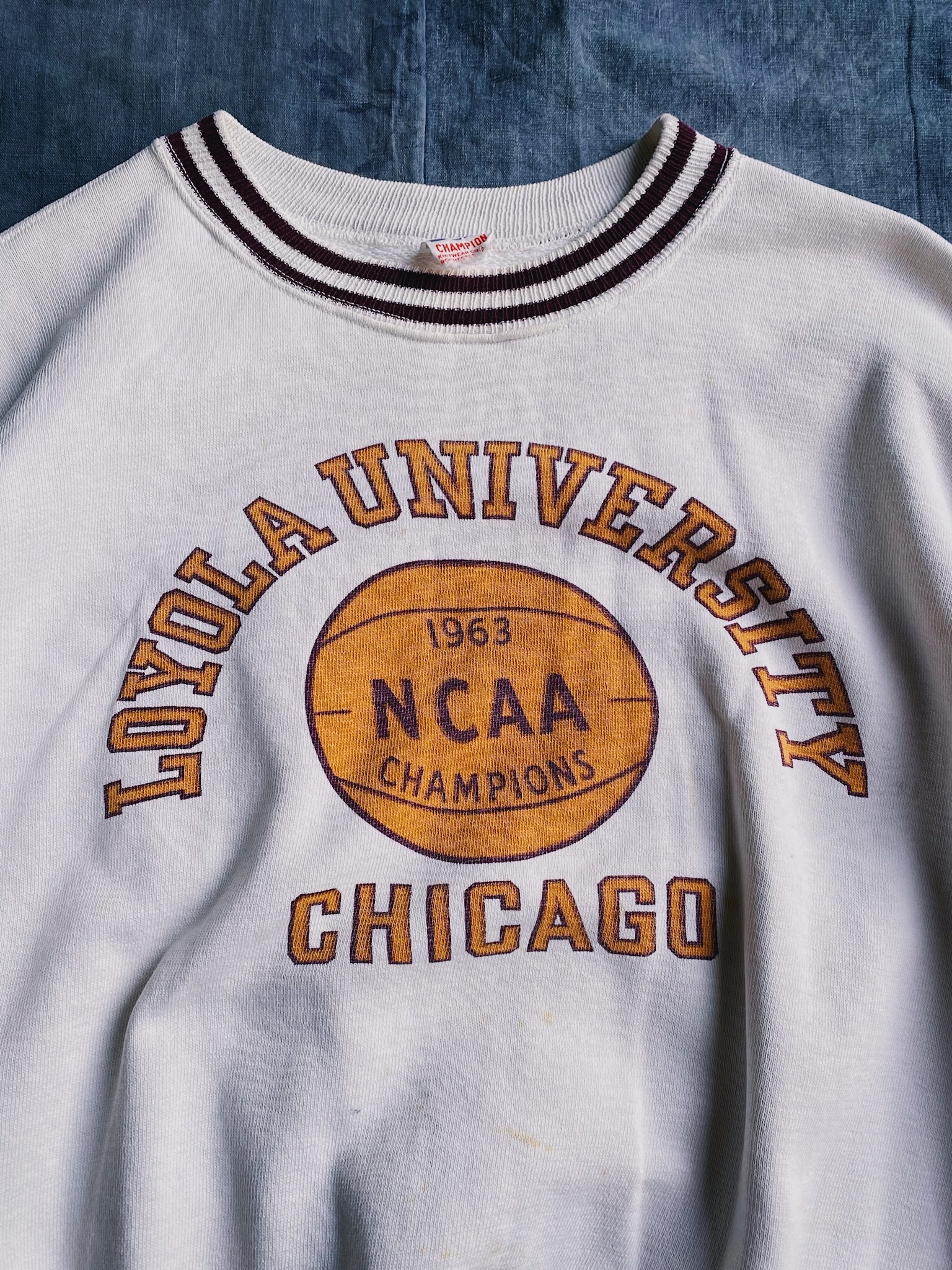 60s Champion Loyota University Sweatshirt / 美國校隊短袖棉織條紋邊運動衫