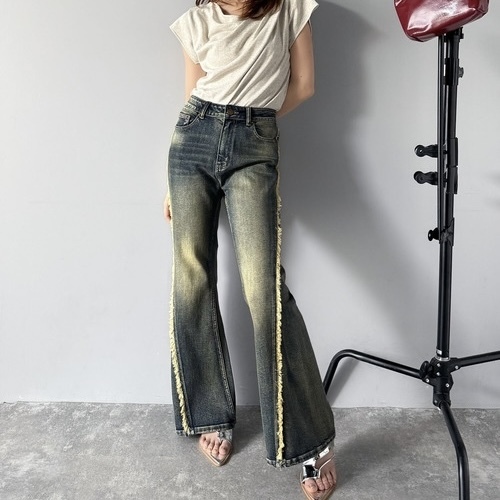 CLASSICAL ELF 復古風 喇叭牛仔褲 側邊流蘇設計 三色 91613997