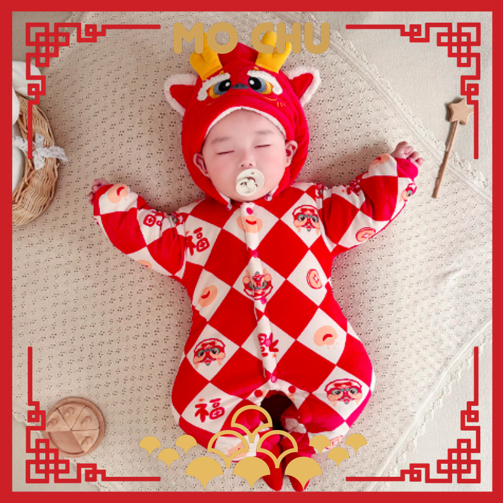 (66cm現貨)祥瑞獸加絨保暖連身衣(帽可拆)