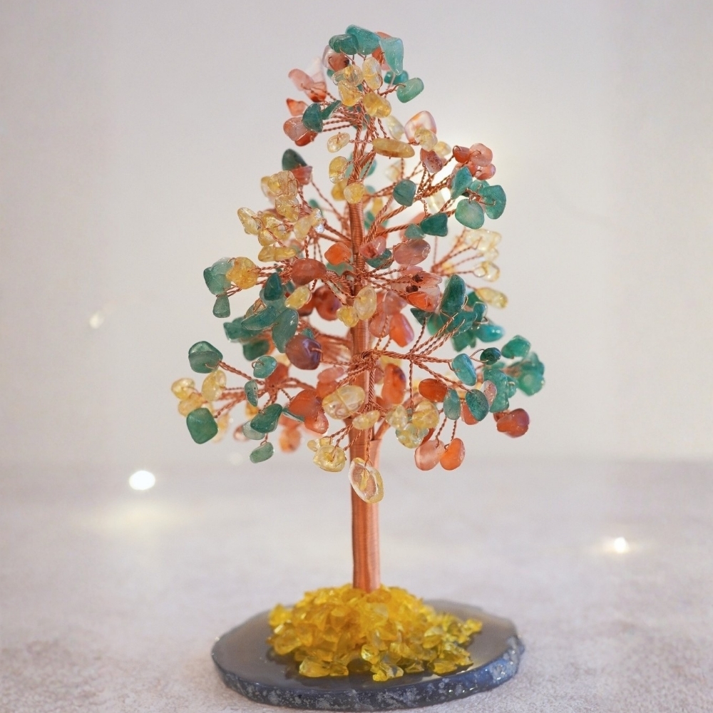 水晶聖誕樹 (黃水晶/綠東菱/紅瑪瑙) 瑪瑙片底座 /CTCM  新年禮物 開運禮物 居家擺件 事業運 貴人運 聖誕禮盒