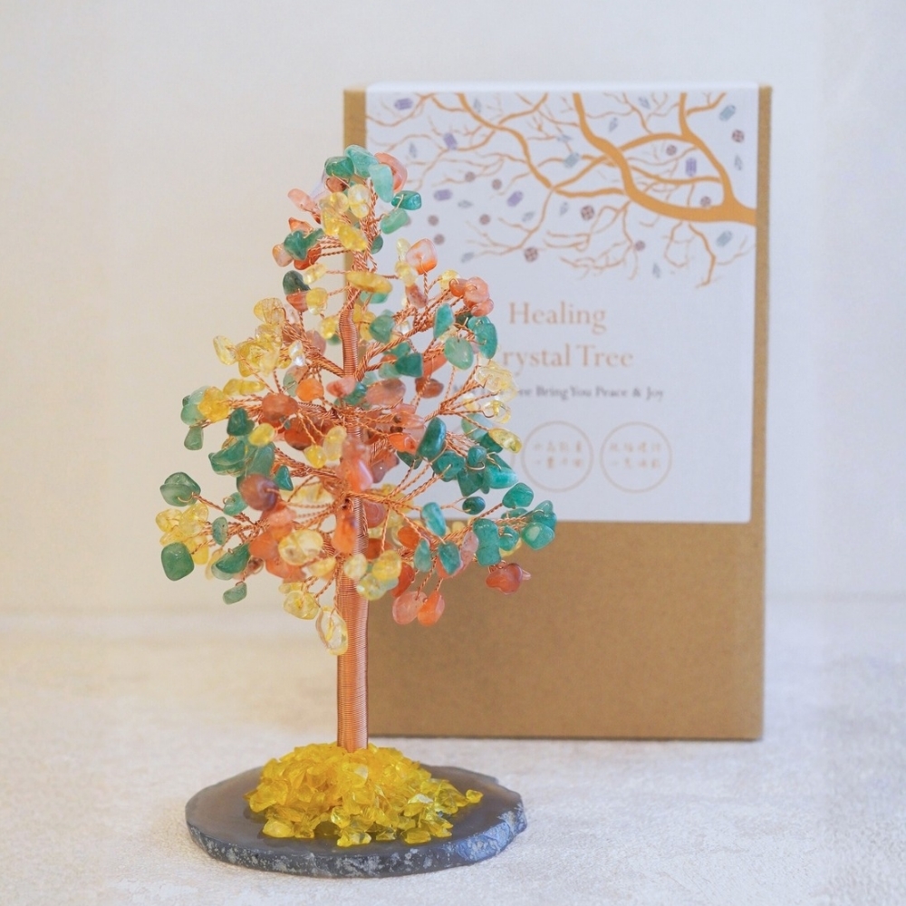 水晶聖誕樹 (黃水晶/綠東菱/紅瑪瑙) 瑪瑙片底座 /CTCM  新年禮物 開運禮物 居家擺件 事業運 貴人運 聖誕禮盒
