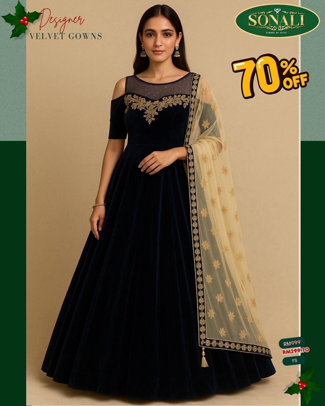 Sonali's Premier Quality Women's Designer Velvet Gowns / Color & Style refer Images (Free Size)