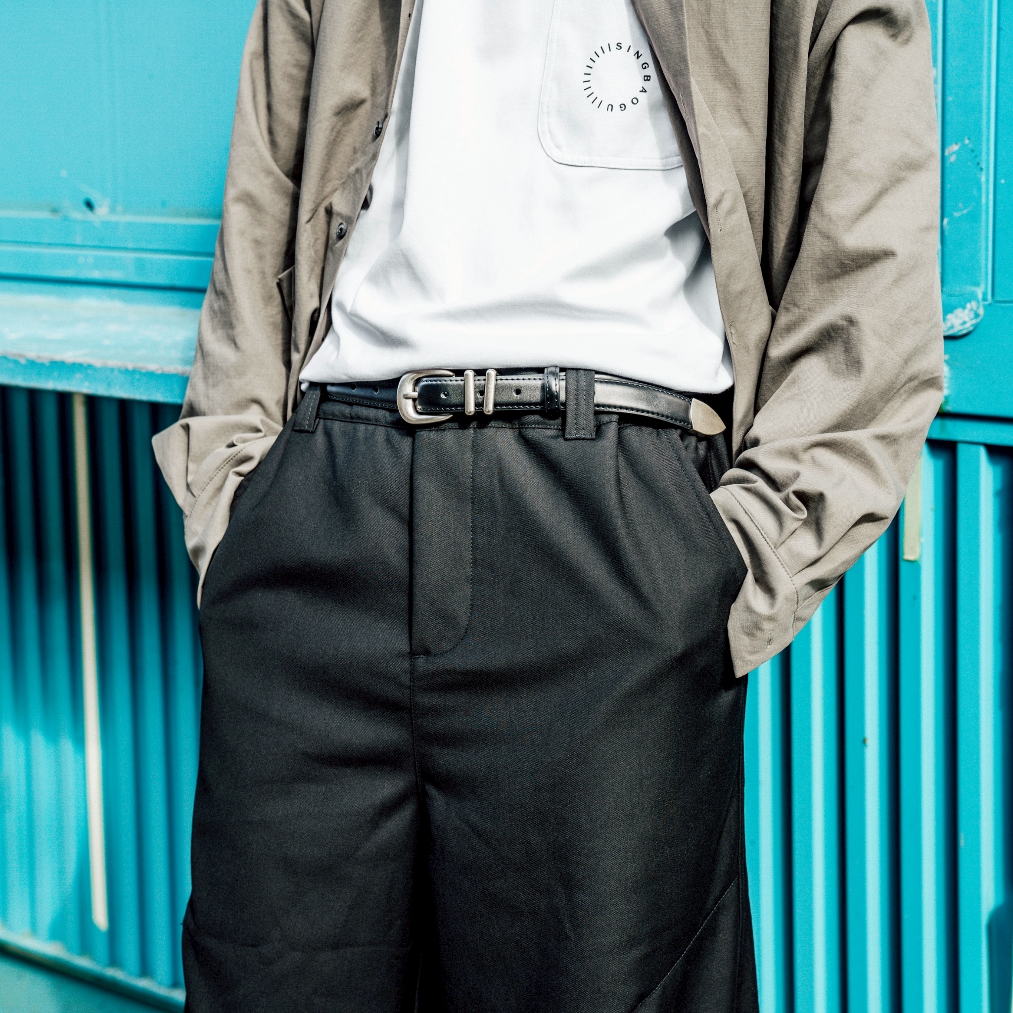 SBG 霧銀雙環真皮窄版皮帶 B0147