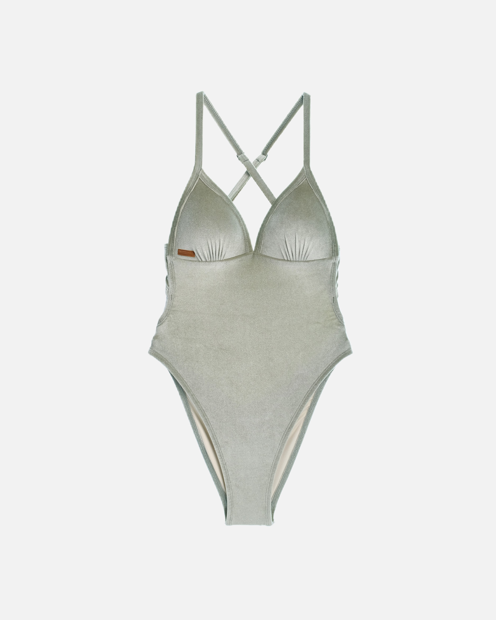 UPVOU 絨布三角美胸海鷗拋臀連身泳裝特別色-SS