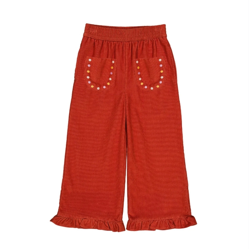 HELLO SIMONE 荷葉邊圓點刺繡燈心絨長褲 Malika pants Hazelnut