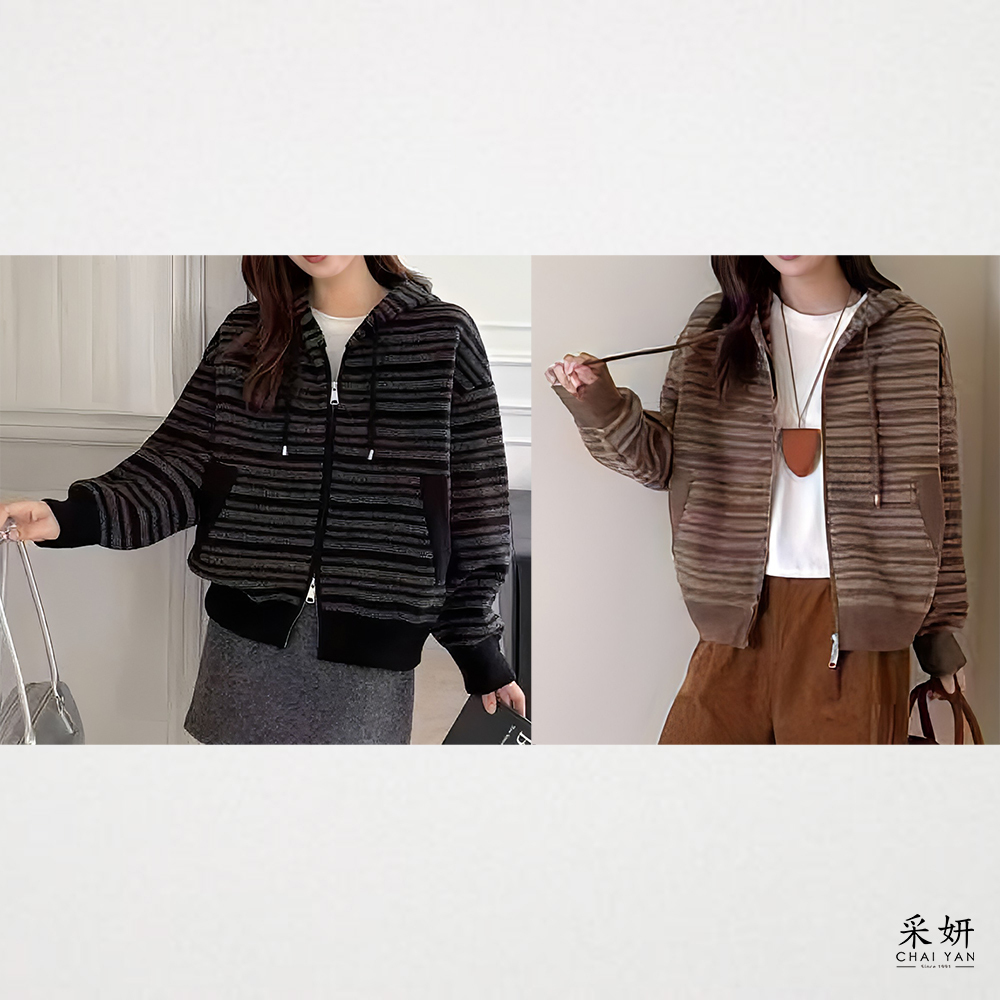 毛氈感厚針織連帽長袖外套