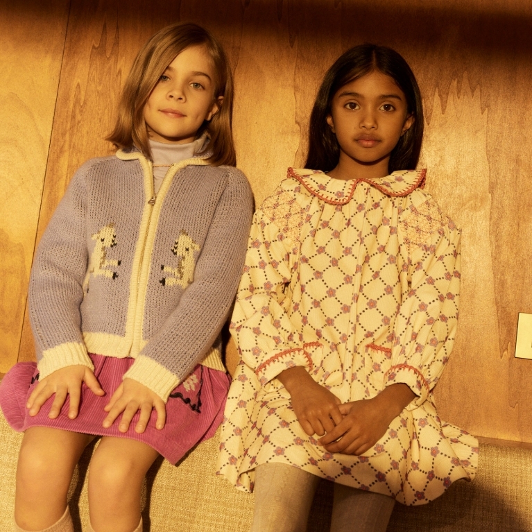 HELLO SIMONE 肩線鬆緊壓褶菱格花紋洋裝 Martha dress Floral check