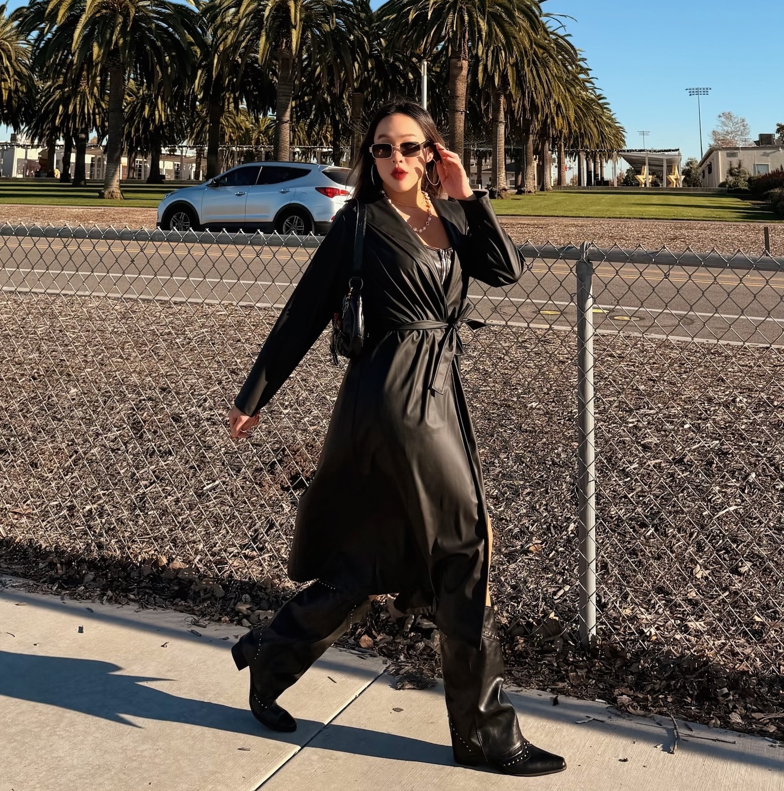 美式霧面長版皮風衣(附腰帶)