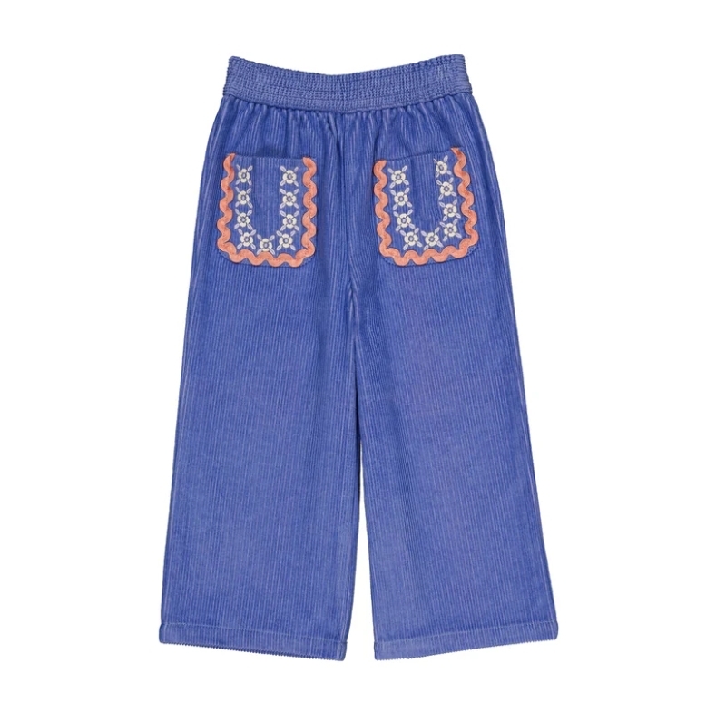 HELLO SIMONE 撞色刺繡大口袋燈芯絨長褲 Mouna pants Sky