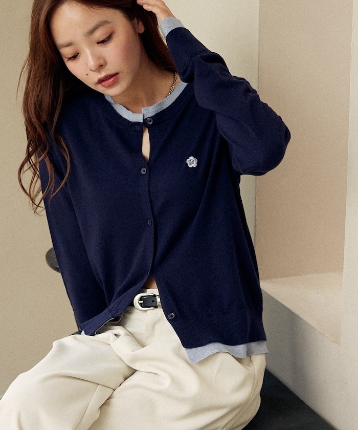 限時折扣預購┃MARY QUANT 雛菊 刺繡 假兩件 修身剪裁針織外套