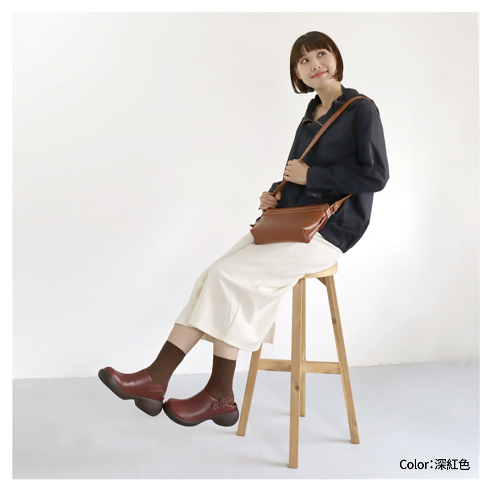 大阪樂步健康鞋 RegettaCanoe蛋跟復古風後帶厚底鞋CJES6141(DRD-深紅色)