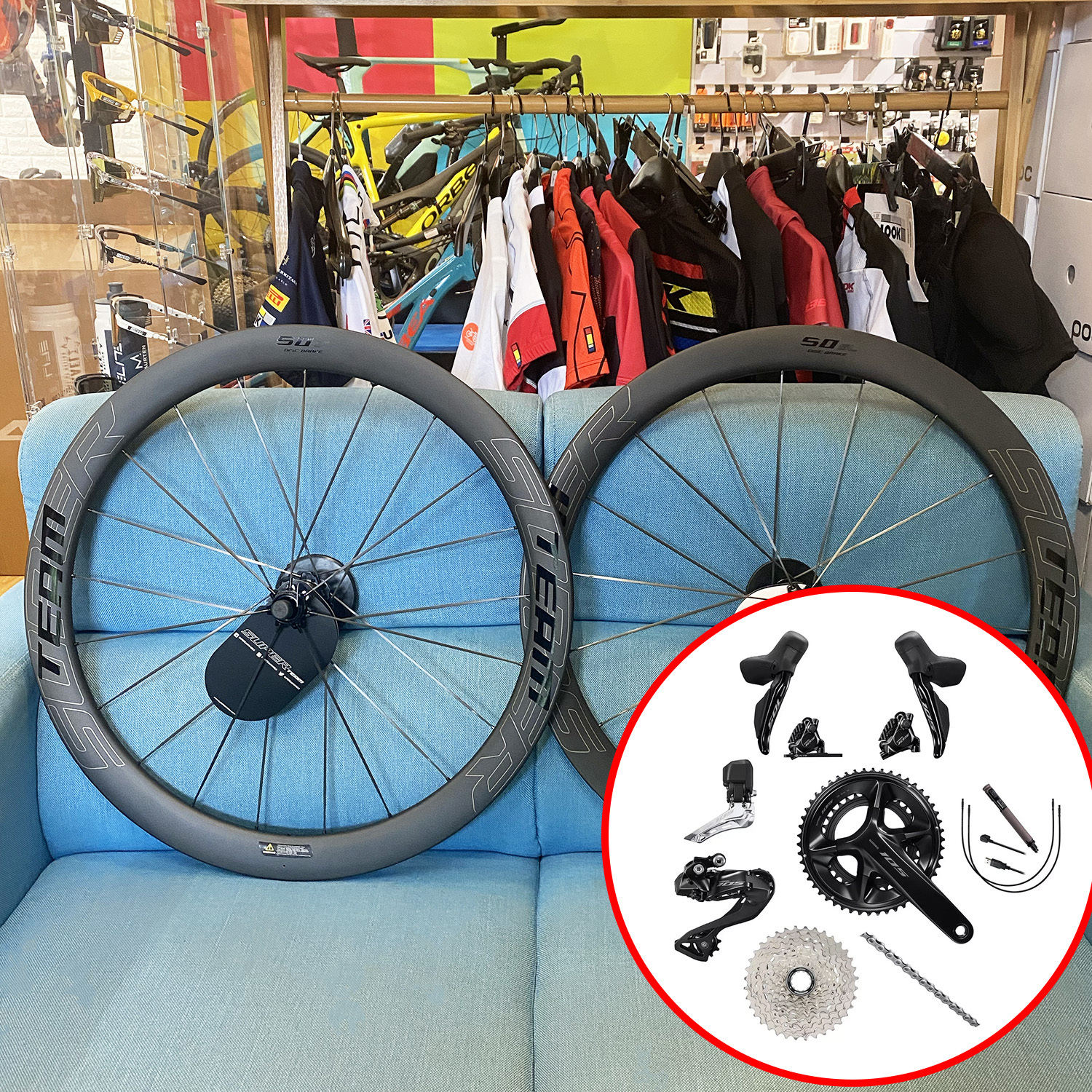 Shimano 105 Di2 12-Speed R7150 Groupset + SuperTeam 50SL Carbon Spoke Bundle