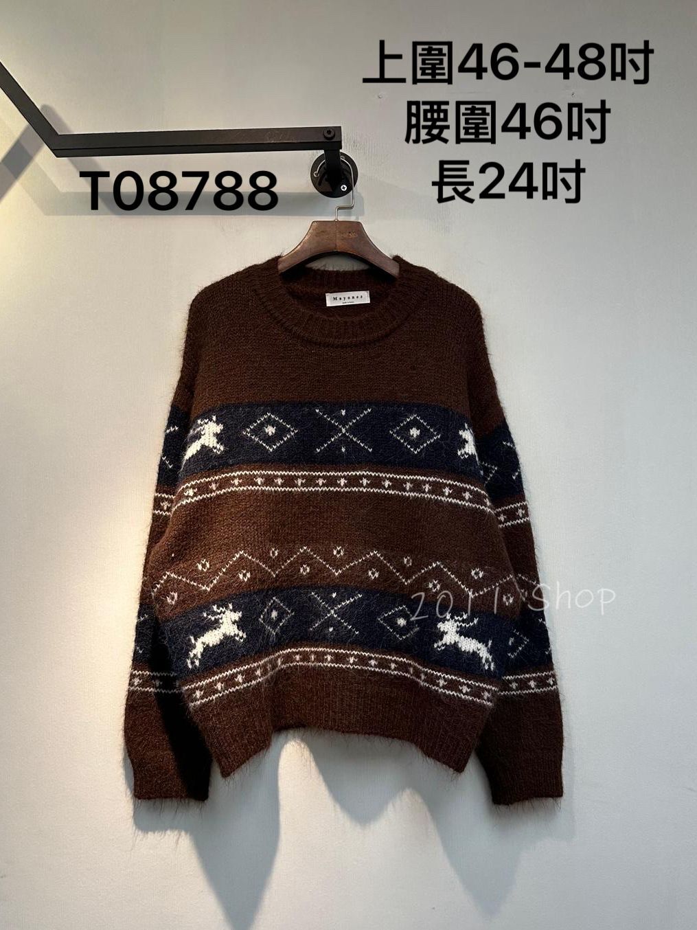 *不設優惠* 韓國拼色小鹿花紋冷衫  上圍46-48吋 腰圍46吋 長24吋  T08788