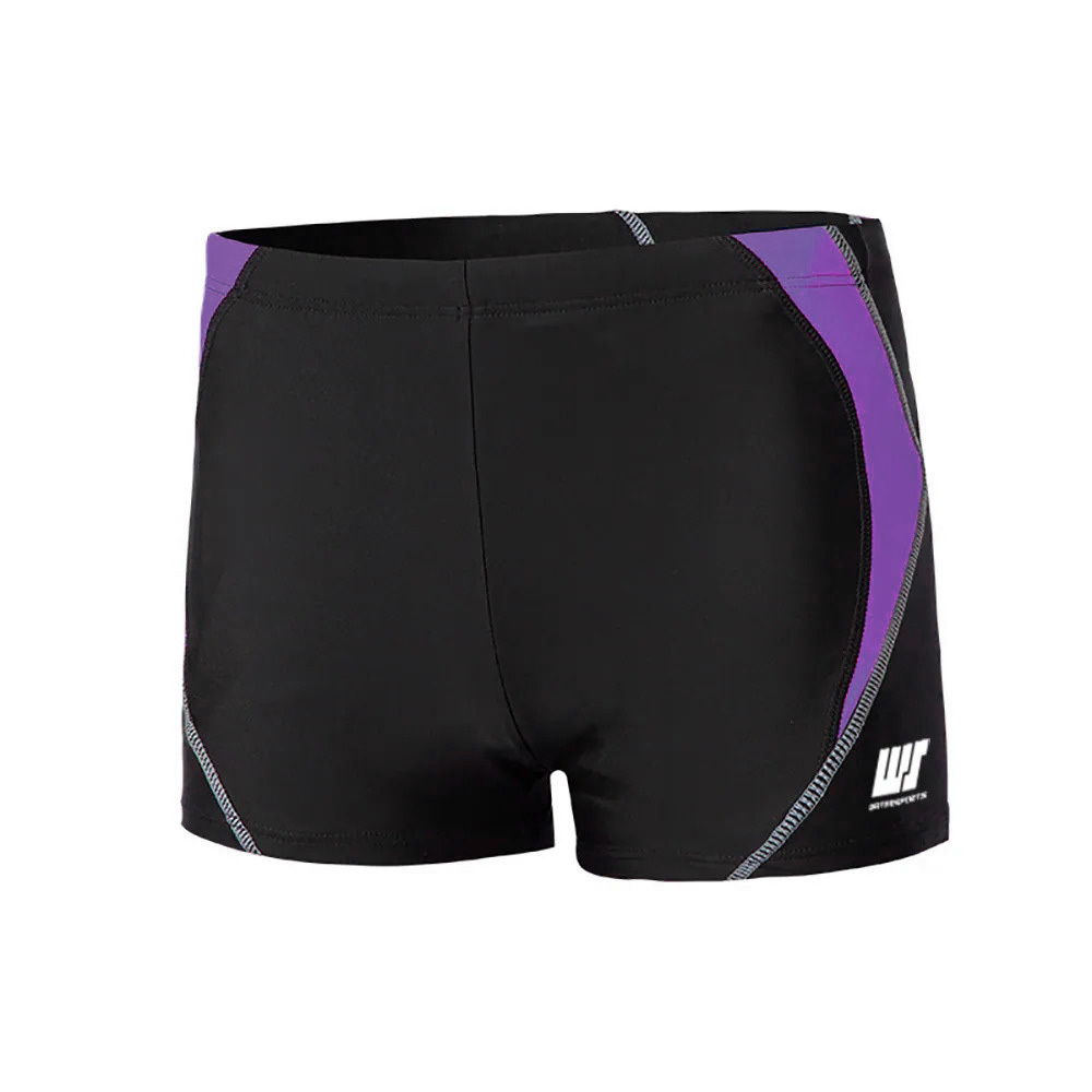 男士簡約拼色平腳泳褲 - 黑/紫