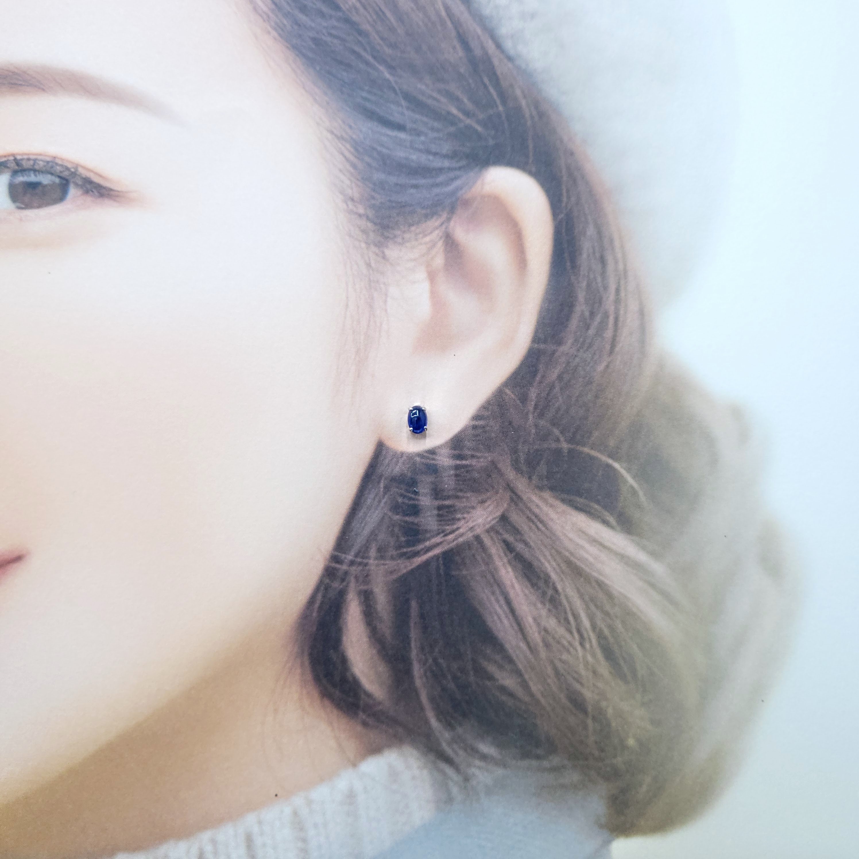 全新18K白金【主石1卡30份藍寶石】耳環