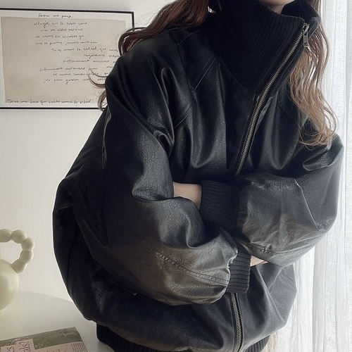 CLASSICAL ELF x JaVa 羅紋高領 仿皮 外套 寬鬆 兩色 75323401