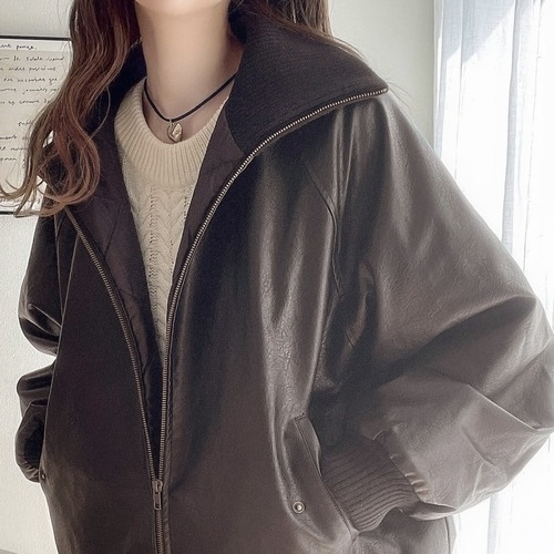 CLASSICAL ELF x JaVa 羅紋高領 仿皮 外套 寬鬆 兩色 75323401