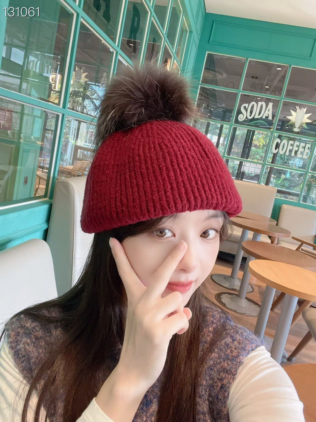 韓系粉嫩蓬毛球保暖帽