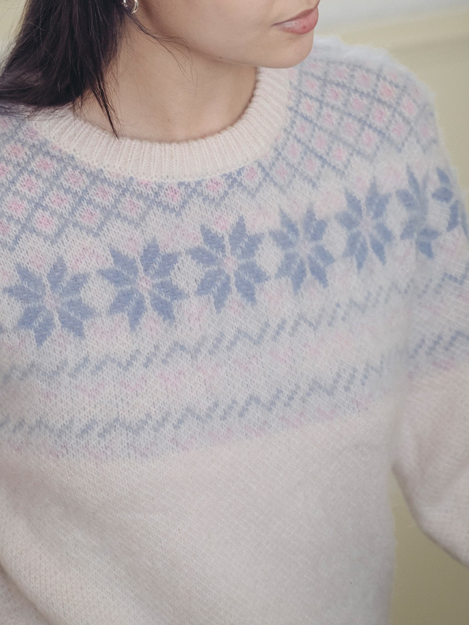 TILLIDIE Snow jacquard mohair blended wool knit