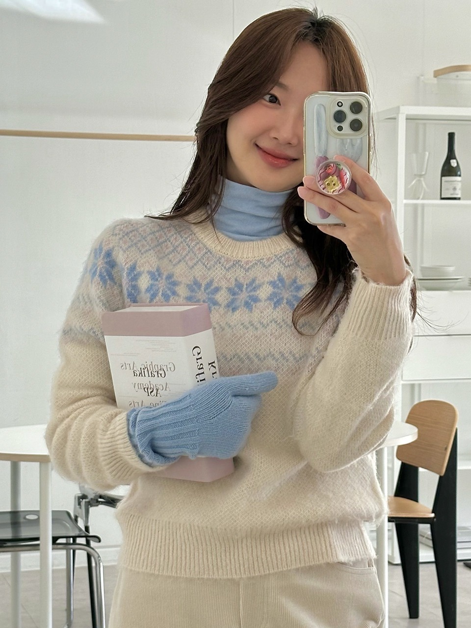 TILLIDIE Snow jacquard mohair blended wool knit