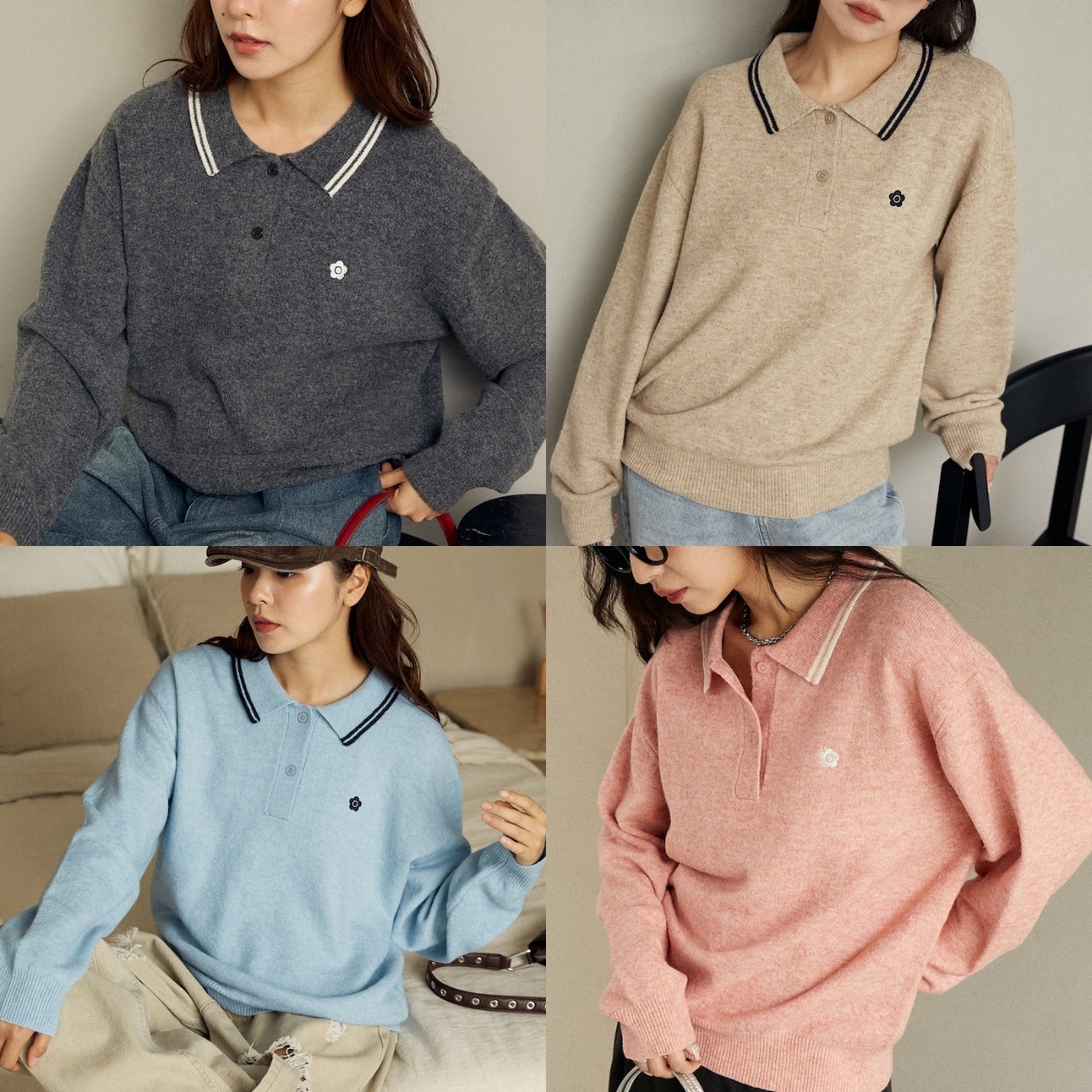 限時折扣預購┃MARY QUANT 雛菊 刺繡 長袖針織polo衫