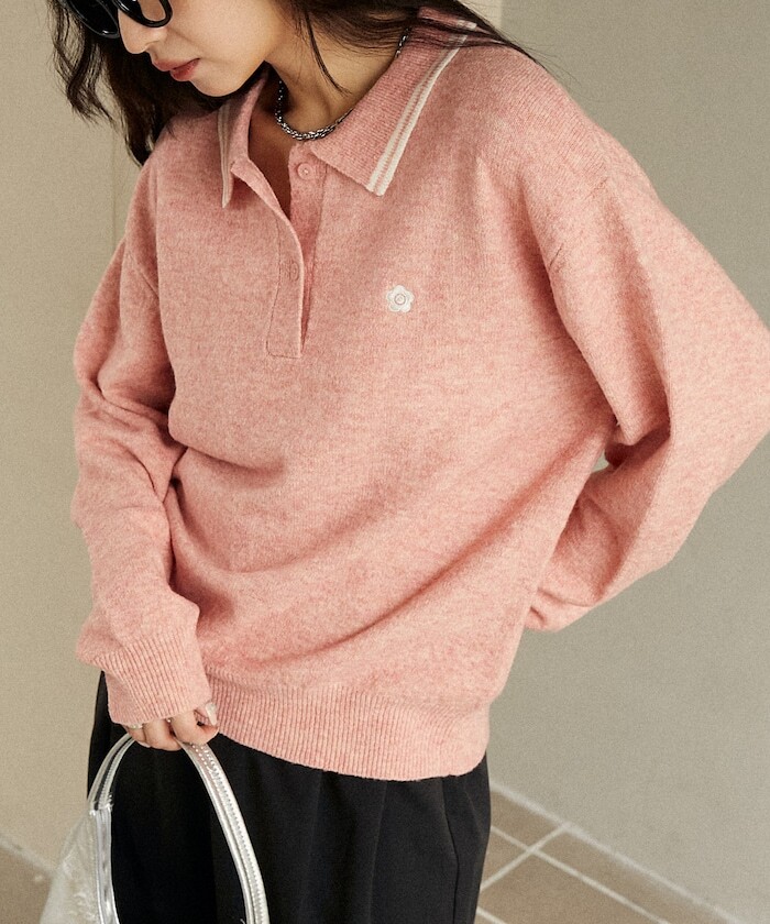 限時折扣預購┃MARY QUANT 雛菊 刺繡 長袖針織polo衫