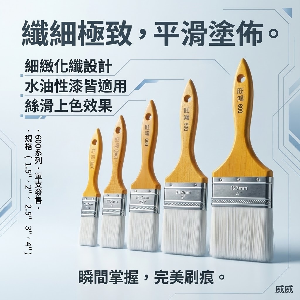 台灣製 SONA 旺鴻｜細緻化纖絲刷｜油漆極細長毛刷 油漆刷子 乳膠漆刷 極細白毛刷 柔絲刷子 600｜零售