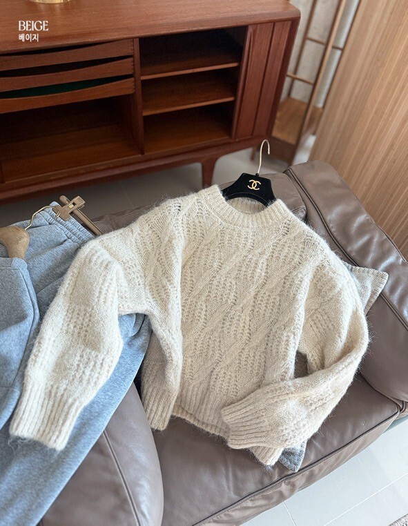 溫柔女子麻花針織圓領上衣毛衣 / 3色