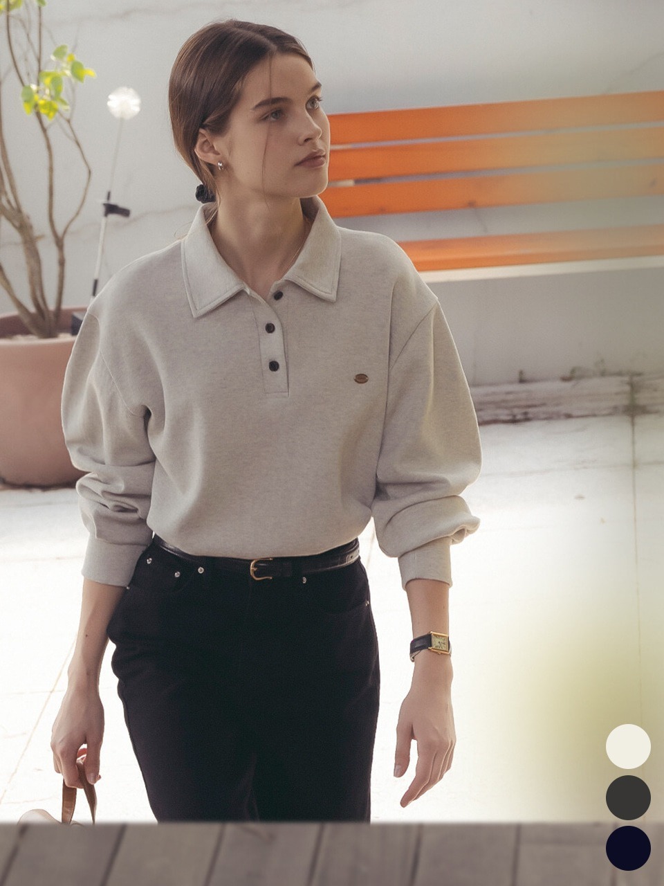 TILLIDIE Volume sleeve collar pique t-shirt