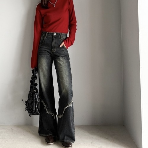 ClASSICAL ELF x MILY BILET 西部風格 流蘇破舊 喇叭牛仔褲 復古 95024758