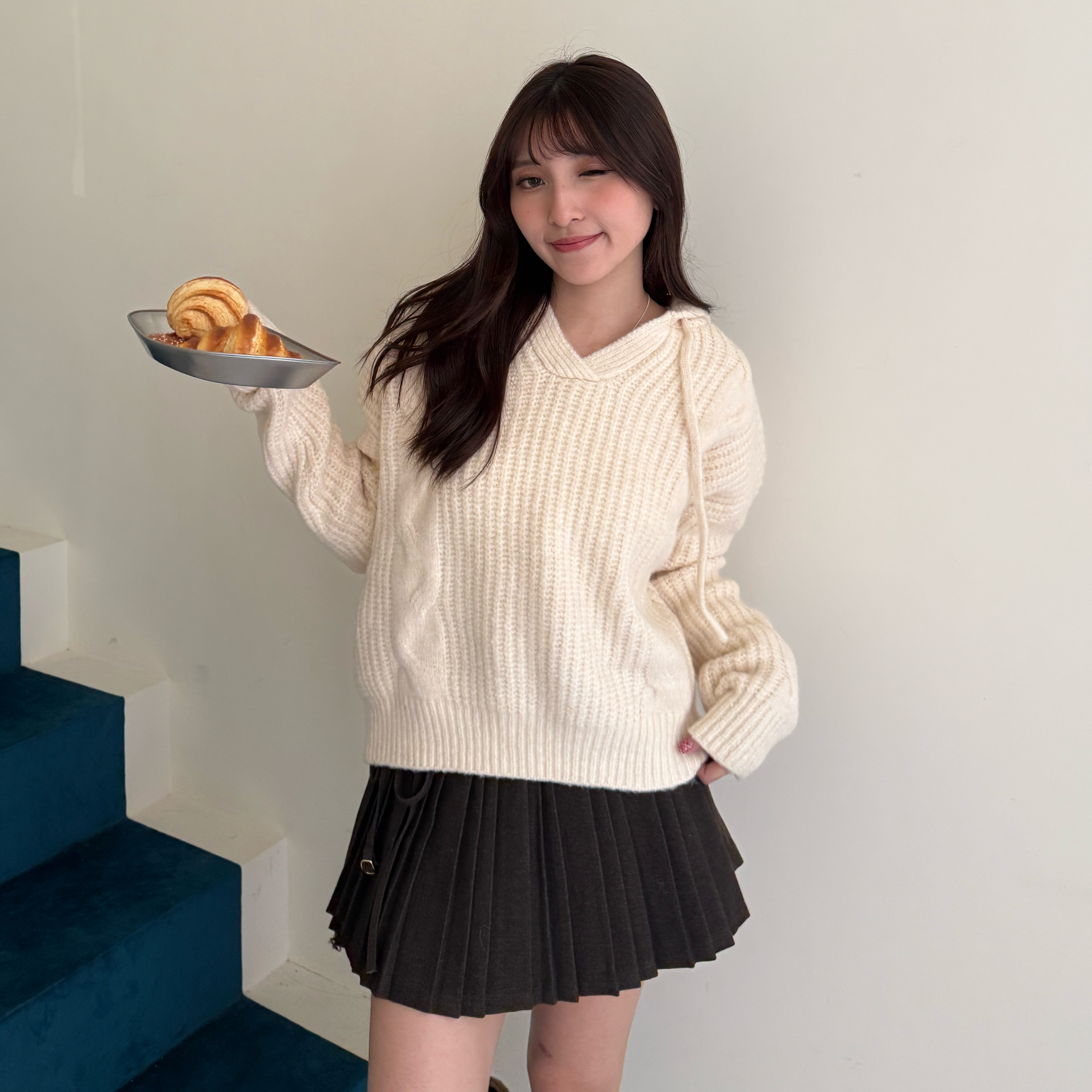 1196 小V領寬短針織毛衣 (D)