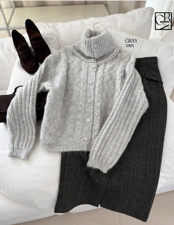 麻花針織同色系排釦翻領/立領外套 / 3色