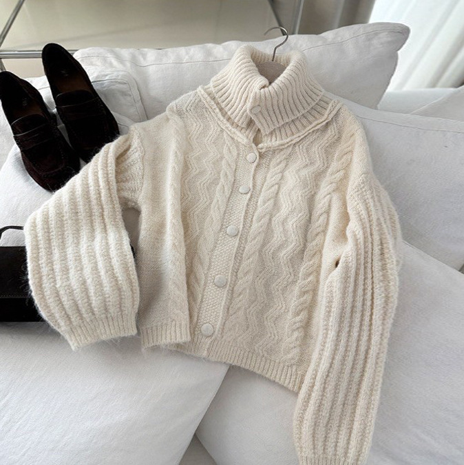 麻花針織同色系排釦翻領/立領外套 / 3色