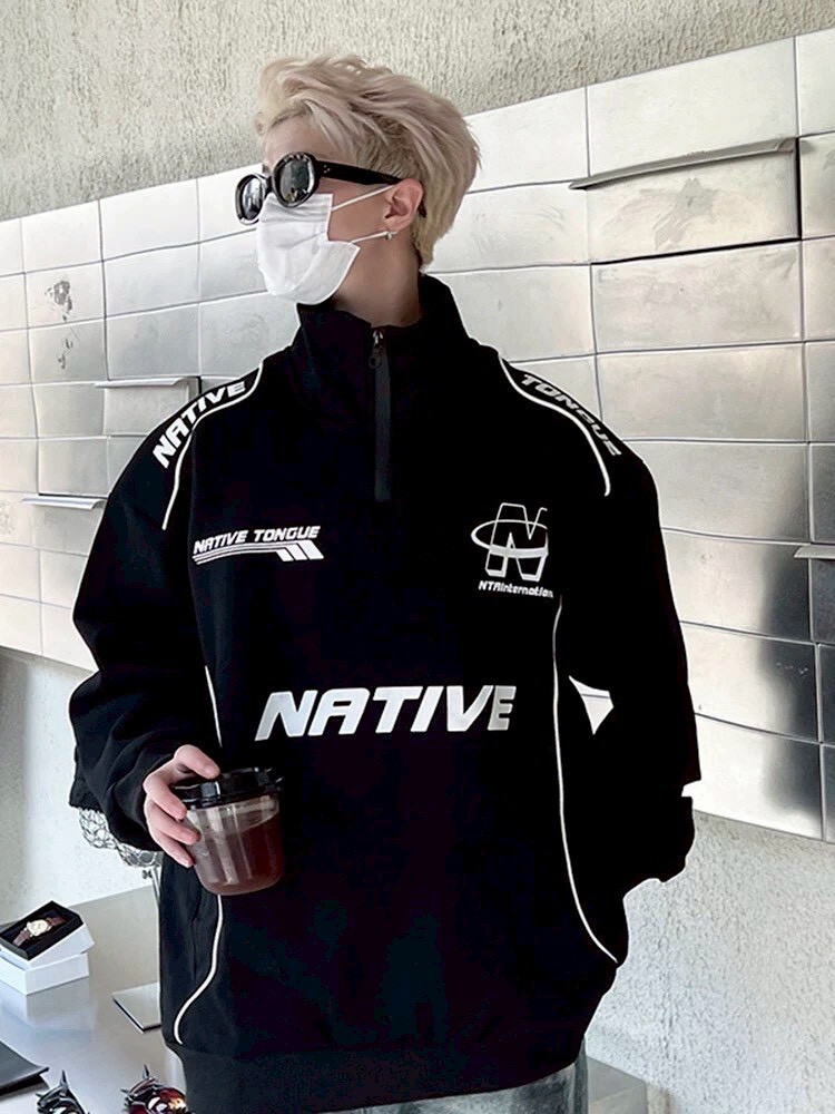 Native 賽車高領長袖上衣 黑