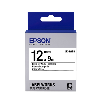 EPSON C53S654401 (LK-4WBN) BLACK ON WHITE 12MM LABEL 128052009