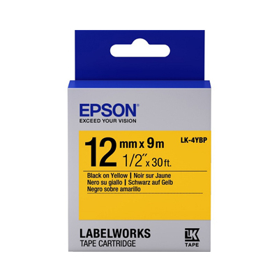 EPSON C53S654404 (LK-4YBP) BLACK ON YELLOW 12MM TAPE 128052001