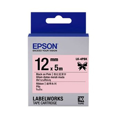 EPSON C53S654430 (LK-4PBK) BLACK ON PINK 12MM TAPE 128052026
