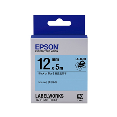 EPSON C53S654443 (LK-4LBQ) BLACK ON BLUE 12MM TAPE (IRON ON) 128052029