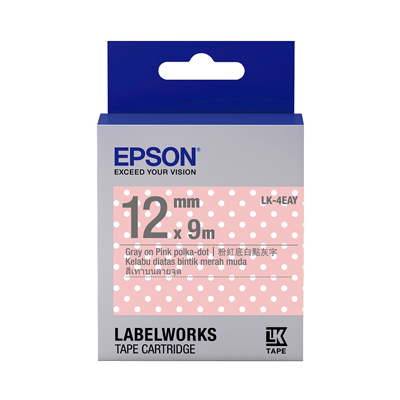 EPSON C53S654424 (LK-4EAY) GRAY ON PINK POLKA DOT 12MM TAPE 128052021