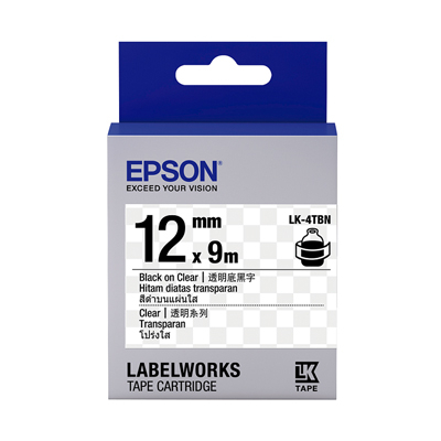 EPSON C53S654408 (LK-4TBN) BLACK ON CLEAR 12MM TAPE 128052024