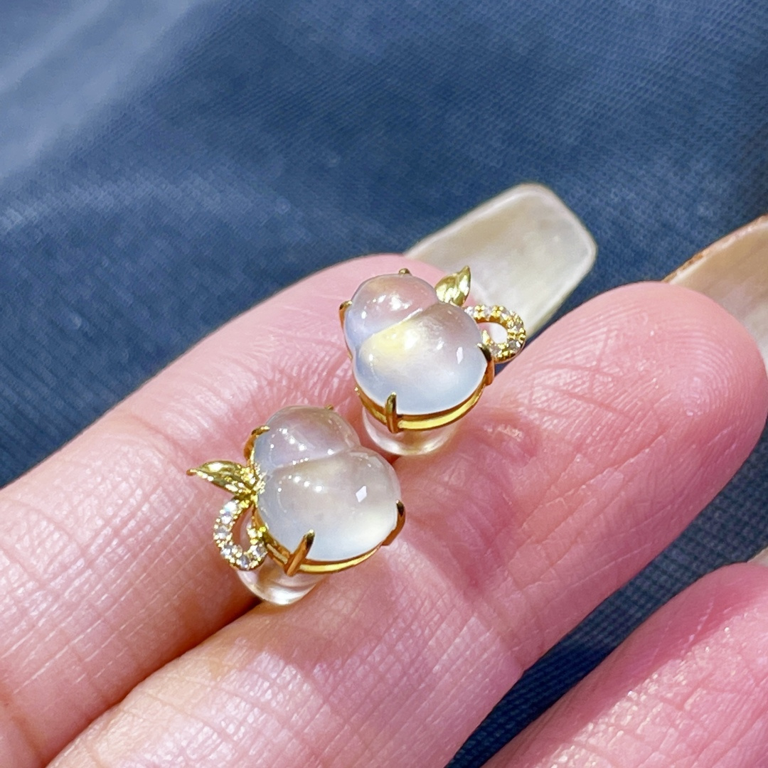 翡翠葫蘆耳釘,天然翡翠A玉, 緬甸玉, Jade, Jadeite