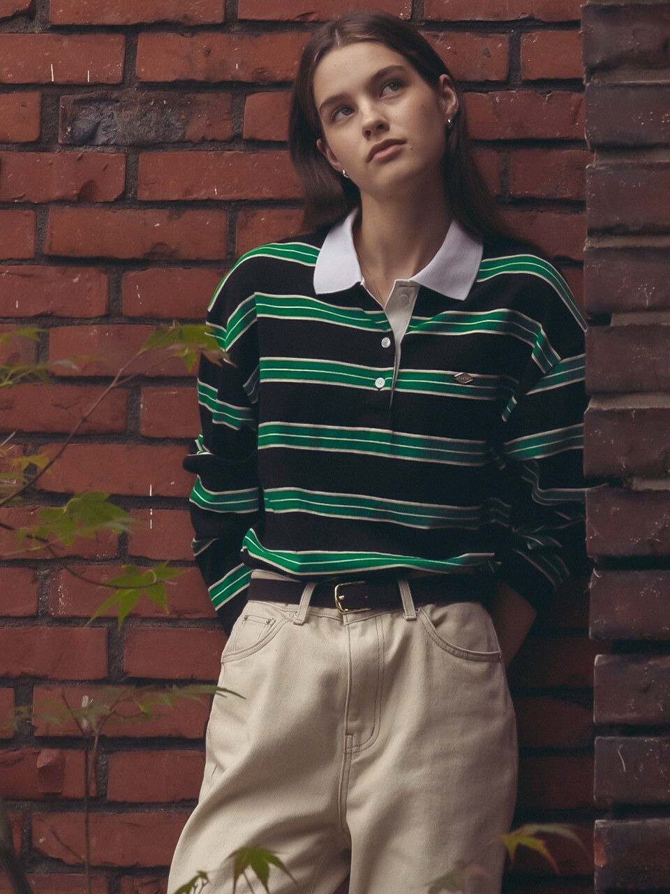 TILLIDIE Cotton stripe base collar polo t-shirt