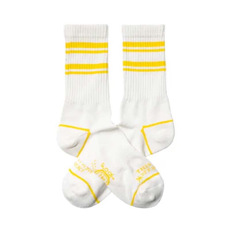 BFF Double Stripe series 雙條紋 白色黃線 中筒襪 BF25023-YE [台灣現貨]
